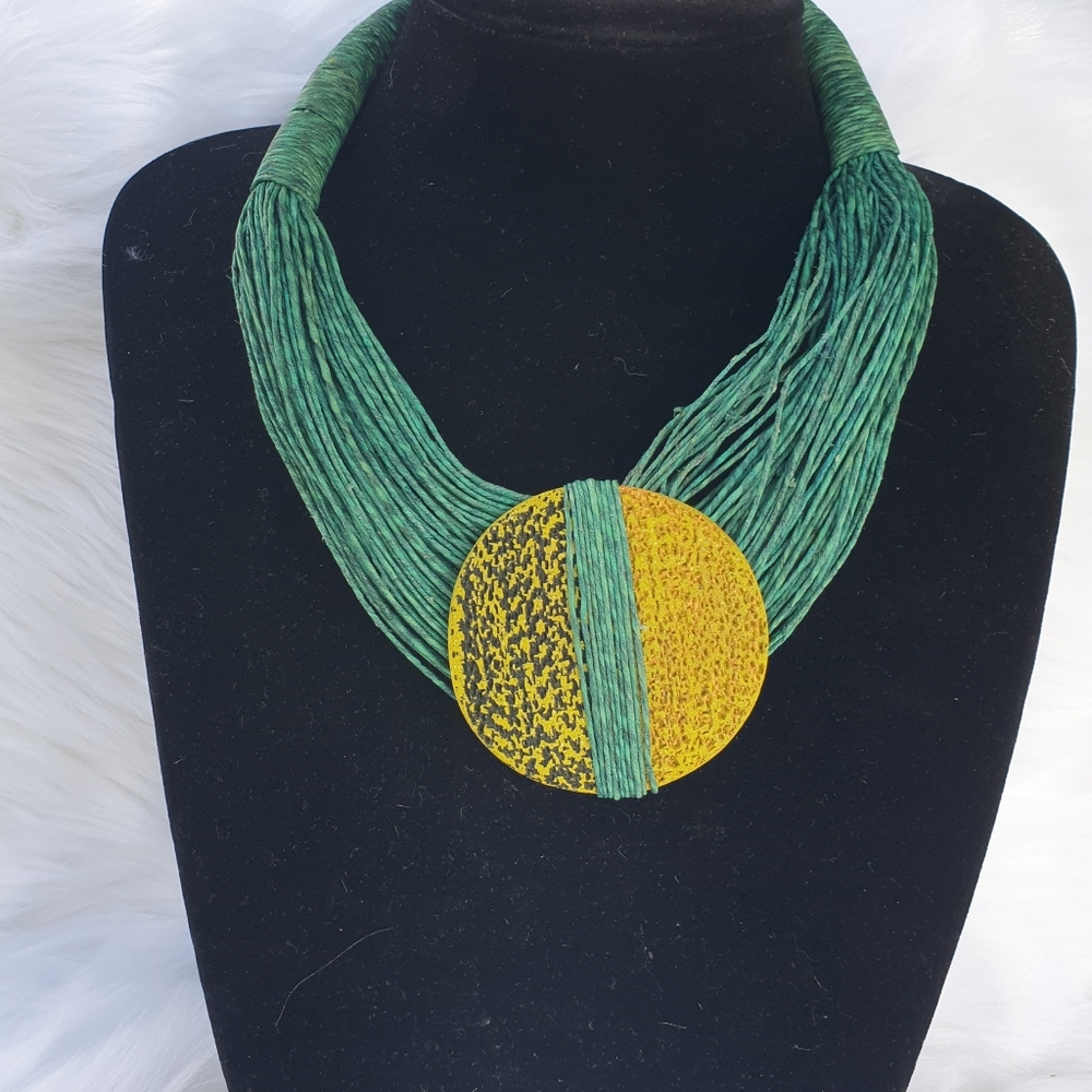 Forest green Leather necklace set